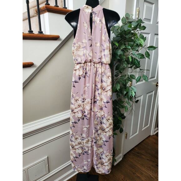 Sienna Sky Women Beige Floral Polyester Halter Neck Sleeveless Long Maxi Dress M - Picture 8 of 14